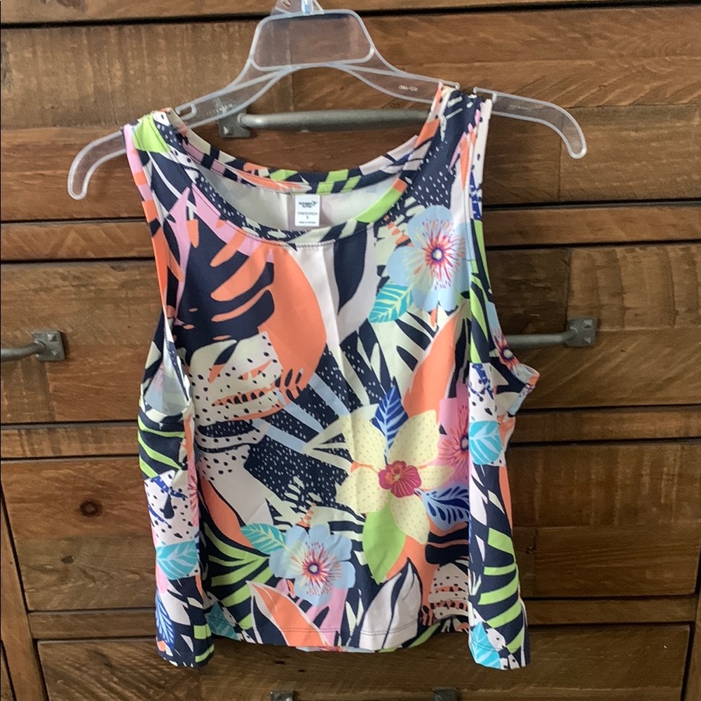 Old Navy Blue Pink Graphic Crop Tank Top